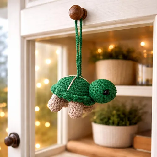 Adorno colgante hecho a mano de tortuga de ganchillo, bonito dije para espejo retrovisor de automóvil, accesorio de mochila, decoración de guardería