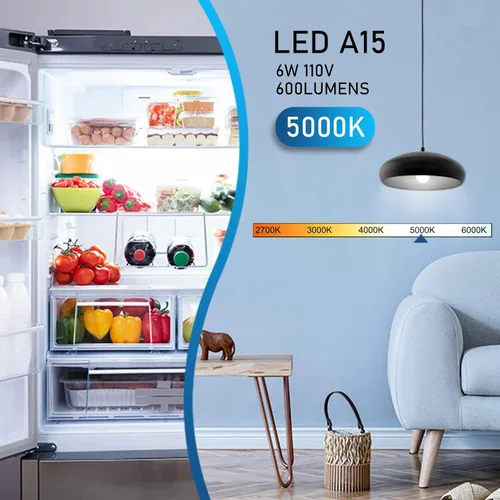 Miniatura 3 de Bombilla para nevera E26, equivalente a 60 vatios, luz diurna de 5000 K, bombillas de nevera a prueba de agua, bombillas LED A15 para congelador
