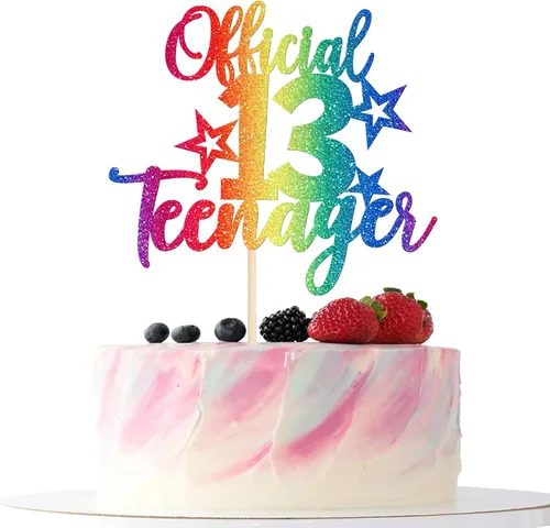 Miniatura 14 de Rsstarxi 1 paquete de 13 decoraciones oficiales para tartas de adolescentes con purpurina negra para decoración de pastel de cumpleaños de 13 años
