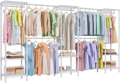 Miniatura 7 de Higeego H11 Perchero Grande para Colgar Ropa de Servicio Pesado, Organizador de Armario Ropero Independiente y Almacenamiento con Barras Colgantes