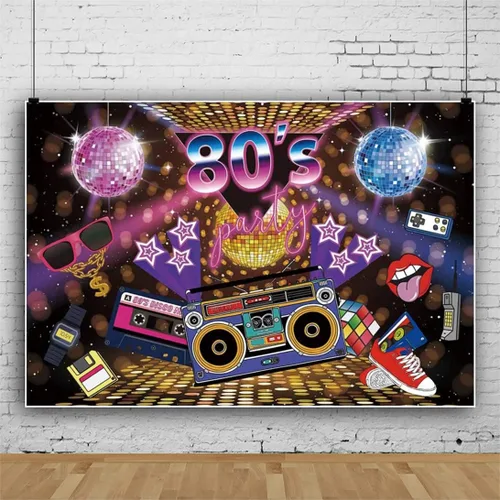 Miniatura 3 de Leyiyi Telón de fondo de fiesta de los años 80 de 5 x 3 pies con temática musical para fotografía, estilo retro, fondo de neón de los 80, hip hop