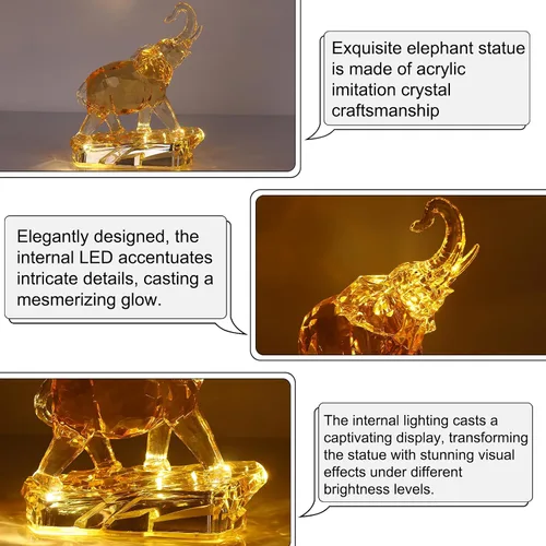 Miniatura 6 de Figuras acrílicas transparentes de elefante con acabado de cristal, estatuas africanas de alta gama para decoración del hogar, elefante con tronco