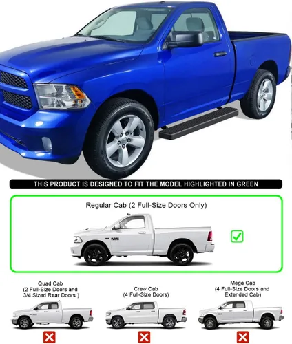 Miniatura 2 de APS - Estribos (barras Nerf, estriberas laterales, barras de escalón) compatibles con Ram 1500 2009-2018 Regular Cab y Ram 2500 3500 2010-2026 acero