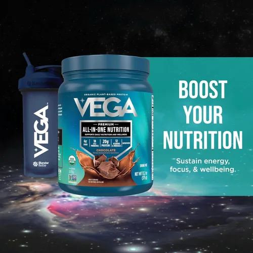 Miniatura 11 de Vega Organic All-in-One Proteína vegana en polvo sabor chocolate 9 porciones, ingredientes de superalimento, vitaminas para apoyo inmunológico