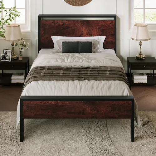 Miniatura 12 de Allewie Base de cama de plataforma tamaño Queen con cabecera y estribo de madera, soporte de 12 listones de metal resistente, no necesita somier