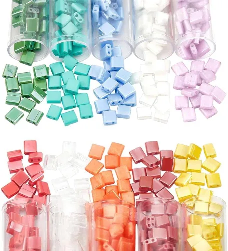 Miniatura 13 de NBEADS 455 cuentas de 2 tamaños de 2 agujeros, cuentas de semillas de vidrio rectangulares de 7 colores para hacer joyas, kit de bricolaje