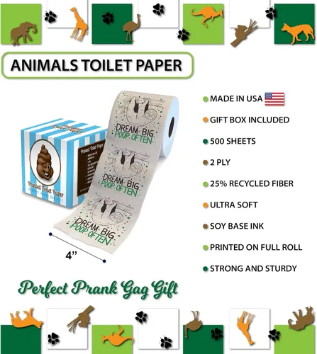 Miniatura 3 de Printed TP Dream Big Often - Papel higiénico impreso con perezoso, divertido rollo de papel higiénico para broma, sorpresa, decoración de baño