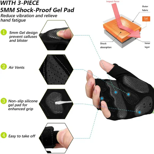 Miniatura 2 de MOREOK Guantes de Ciclismo, Guantes de Bicicleta para HombresMujeres - Almohadilla de Gel de 5MM Guantes de Bicicleta de Medio Dedo