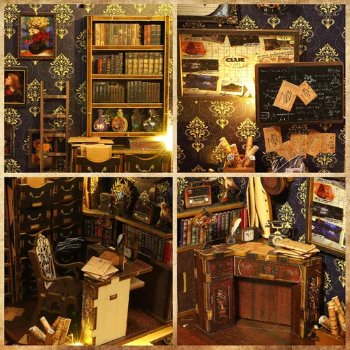Miniatura 5 de Sutinban Kit de rincón de libros, rompecabezas de madera 3D, decoración de estantería con luz LED, gran regalo para adolescentes y adultos, kit