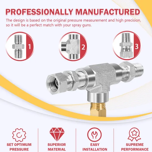 Miniatura 5 de Conjunto de manómetro de pulverización 730-397 Medidor de fluido de alta presión 1/4 "NPT Roscas con ajuste en T 508239 para pulverizadores Titan