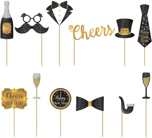 Miniatura 2 de Kit de fiesta de accesorios de fotos de lujo para Año Nuevo, 15 x 10 pulgadas (tamaño paquete), paquete de 21 unidades, accesorios vibrantes