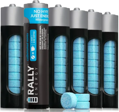 Rally Energy Menta con cafeína, 60 miligramos de cafeína, energía instantánea, caramelo de menta con cafeína de aliento fresco, 0 azúcar, sabor