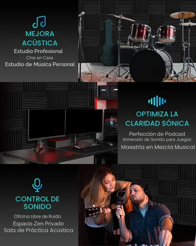 Miniatura 7 de Paquete de 50 paneles de espuma a prueba de sonido para paredes, 2 paneles de espuma acústica de 12 x 12 pulgadas, paneles acústicos de alta