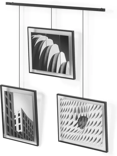 Umbra Exhibit - Juego de galería de marcos de fotos, collage de pared ajustable, tres fotos de 8 x 10 pulgadas, juego de 3, color negro