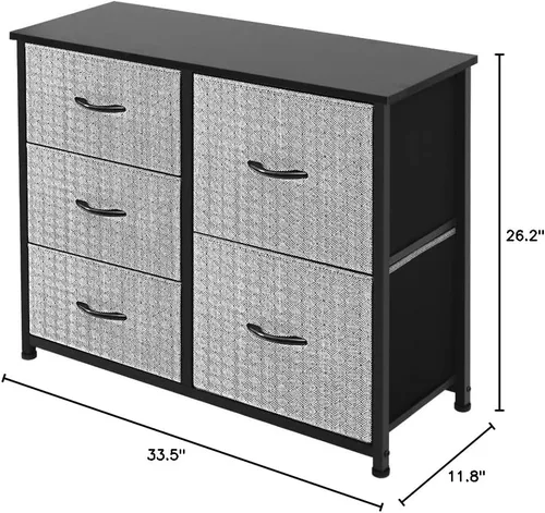Miniatura 8 de Mueble de almacenamiento para tocador, grande, organizador de pie para dormitorio, oficina, sala de estar y armario, 5 cajones extraíbles de tela