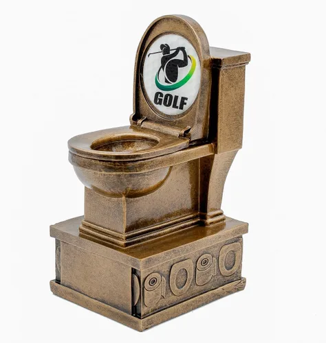 Miniatura 6 de Decade Awards Trofeo de pedestal dorado para inodoro con insertos opcionales, 7 pulgadas de alto, placa grabada bajo petición Golf