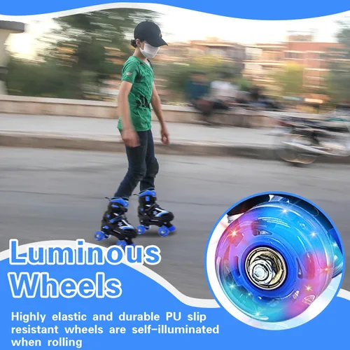 Miniatura 3 de Kids Roller Skates for Boys Girls, 4 Size Adjustable Kids Rollerskates with Light Up Wheels Roller Skates for Boys Girls Ages 5-8 8-12 Azul marino