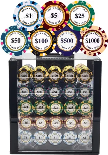 1000pcs 0.49 oz Monte Carlo Poker Club Poker Chips Set con construcción personalizada (1000 fichas de acrílico caso)