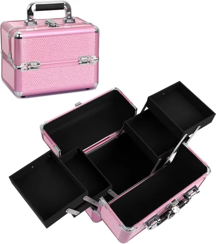Estuche de tren de maquillaje, estuche organizador de cosméticos, caja de maquillaje portátil, estuche de viaje para artistas de maquillaje con 4