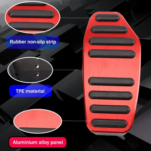 Miniatura 4 de XITER Juego de 2 Piezas Cubiertas de Pedal de Acelerador de Gas de Aleación de Aluminio Sin Perforación Antideslizantes Almohadillas de Pedal de Rojo