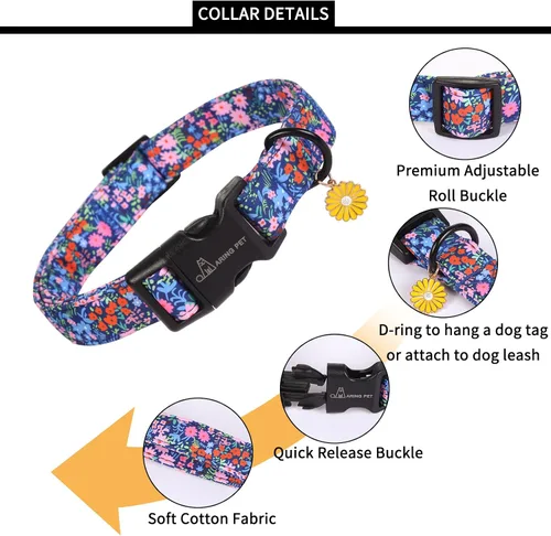 Miniatura 55 de Aring Pet Collar de algodón, lindo, con hebilla de liberación rápida, para bodas, para perros pequeños, medianos y grandes, rosa Terciopelo rosa