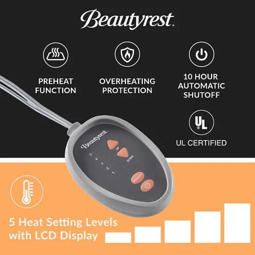 Miniatura 7 de Beautyrest Protector de colchón con calefacción King – Calentador de cama eléctrico fresco al tacto, funda para todas las estaciones, 5 niveles