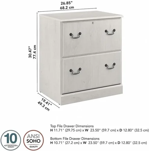 Miniatura 3 de Bush Home Archivador lateral Saratoga con 2 cajones en roble blanco lino