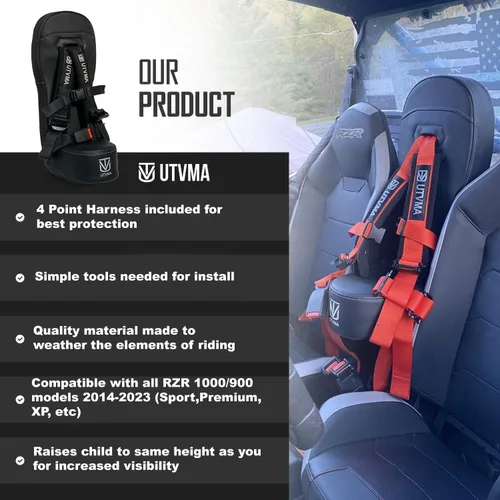 Miniatura 3 de UTVMA RZR 1000 y 900 (2014-2023) Asiento de seguridad con arnés de 4 puntos Asiento para niños Asiento de salto Todos los modelos