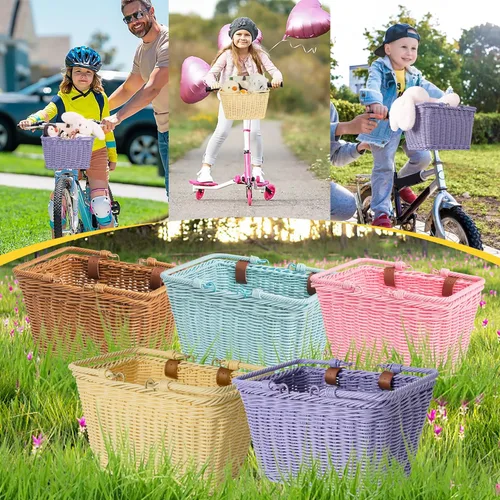 Miniatura 8 de Cesta de bicicleta para niños, canasta delantera para bicicleta para niños, pequeña cesta de mimbre para niños y niñas, cesta pequeña de mimbre