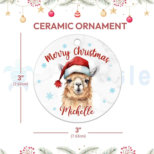 Miniatura 3 de Hyturtle Adorno de Navidad personalizado para amantes de las llamas, adorno de cerámica con nombre personalizado de llama, regalos lindos