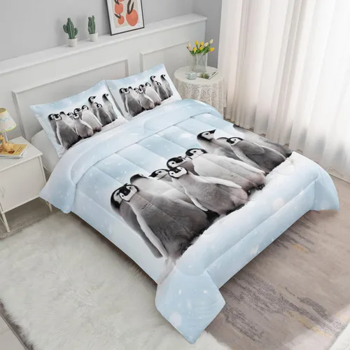 Miniatura 2 de Datura home - Juego de ropa de cama con edredón con estampado de pingüino y nieve, juego de colcha con 1 edredón y 2 fundas de almohada