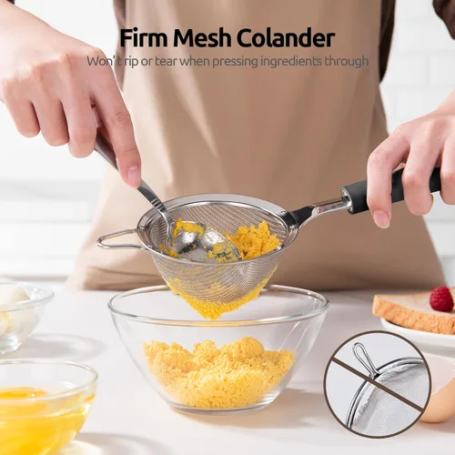 Miniatura 6 de Colador de malla de acero inoxidable 18/8: U-Taste Colador de alimentos de malla fina de cocina de 3.9 pulgadas con mango de silicona resistente (2)
