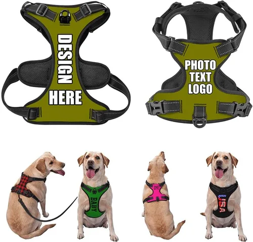Miniatura 36 de Arnés para perro personalizado con nombre y número de teléfono, chaleco personalizado para perro, arnés reflectante ajustable para mascotas, beige, S