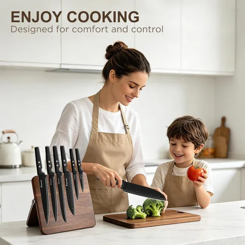 Miniatura 7 de Juego de cuchillos de cocina de 12 piezas, cuchillos de acero inoxidable con revestimiento antiadherente, apto para lavavajillas, juego de cuchillos