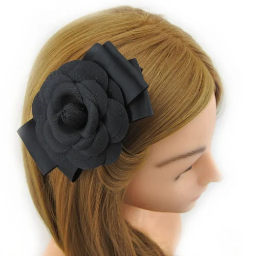 Miniatura 3 de Gran flor hermosa boda horquilla pelo clip para mujeres (A101) (negro)