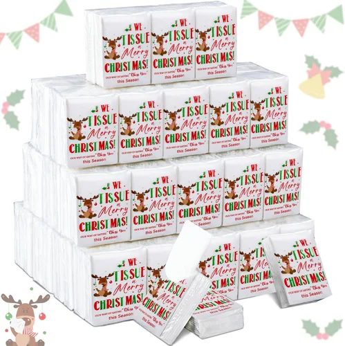 Miniatura 7 de Ctosree 50 paquetes de pañuelos de bolsillo navideños de Candy Cane, paquetes de viaje al por mayor de 500 hojas, pañuelos faciales pequeños