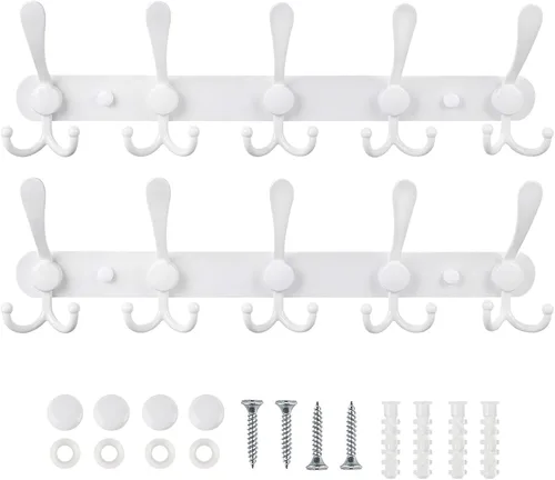 Miniatura 4 de Perchero montado en la pared, 2 paquetes de 15 ganchos de acero inoxidable para abrigo, sombrero, toalla, bolso, batas, entrada, baño, armario