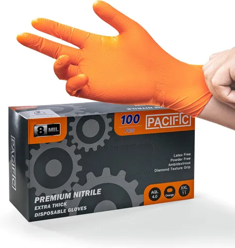 Miniatura 10 de PACIFIC PPE Guantes de nitrilo resistentes de 8 mil, resistentes a productos químicos, guantes desechables industriales con textura de diamante