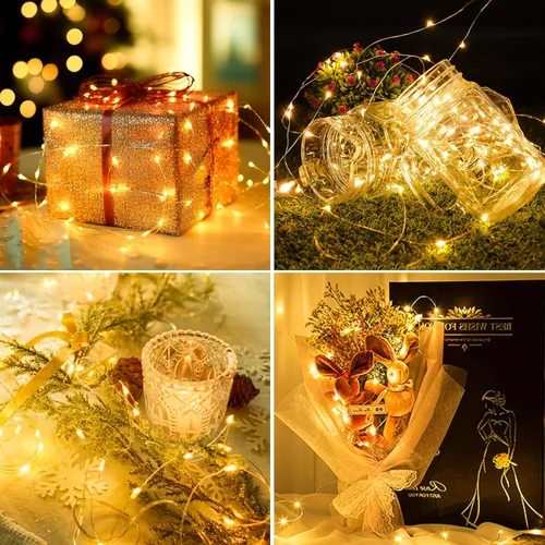 Miniatura 5 de 【Paquete de 10】Luces de Hadas a Batería con Temporizador, 7FT 20LED Luces de Cadena Impermeables Cable Plateado Luces de Hadas a Batería Luces