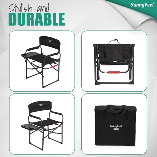 Miniatura 7 de SUNNYFEEL Silla de directores de camping, resistente, silla plegable portátil de gran tamaño con mesa auxiliar, bolsillo para playa, pesca, viaje