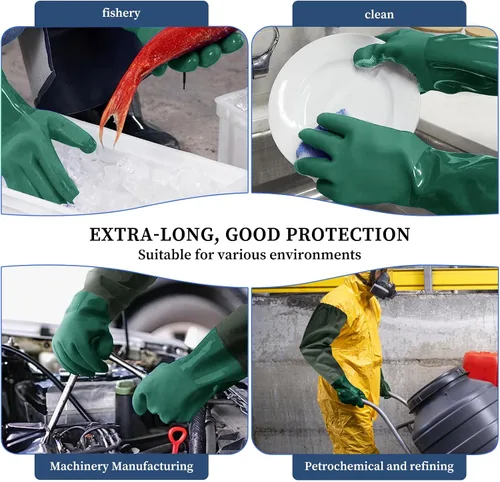 Miniatura 2 de Guantes largos de goma resistentes a los productos químicos, impermeables y resistentes para trabajos con ácido químico