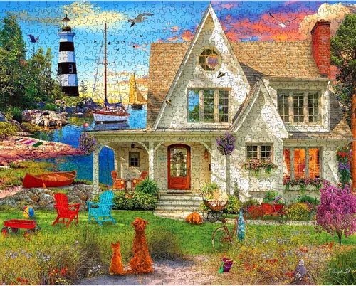 Miniatura 3 de White Mountain Rompecabezas de 1000 piezas, rompecabezas escénico de playa con piezas grandes, regalo para adultos y familia, de 24 x 30 pulgadas