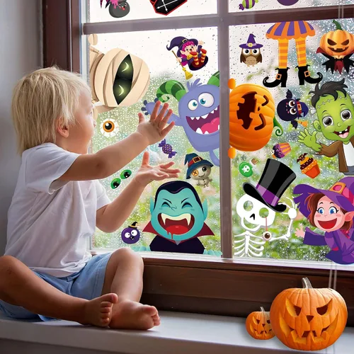 Miniatura 4 de BAYLAY Adhesivos para ventanas de Halloween, 10 hojas de decoración de ventanas de Halloween de doble cara para Halloween y ventanas