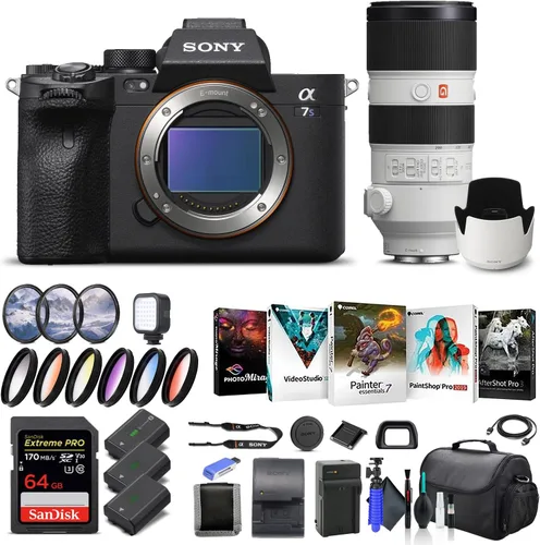 Sony Cuerpo de cámara digital sin espejo Alpha a7S III solo ILCE7SM3/B, lente Sony FE de 2.756-7.874 in, tarjeta de memoria de 64 GB, 2 baterías