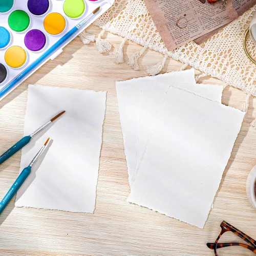 Miniatura 4 de 50 hojas de papel con borde irregular 4 x 6 pulgadas, 160 g/m² Papel hecho a mano, papel para acuarela rugoso/texturizado para invitaciones de boda