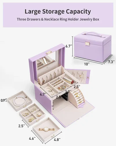Miniatura 47 de Vlando Joyero de piel sintética, organizador mediano de joyería, regalo vintage para mujer, patrón de cruz rosa