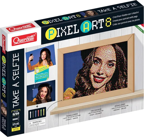 Miniatura 7 de Quercetti Pixel Art 4 - Kit de mosaico para selfie, convierte cualquier foto en arte de mosaico con 4800 clavijas en 6 colores y 4 tableros