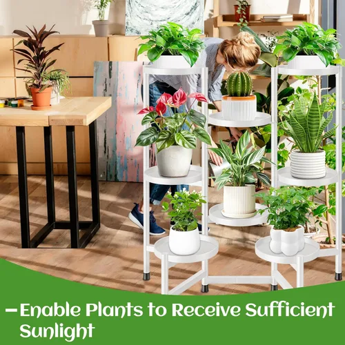 Miniatura 5 de Soporte alto para plantas de 8 niveles para interiores, soportes escalonados para plantas al aire libre para múltiples plantas, soporte plegable