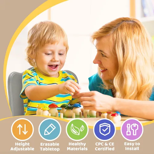 Miniatura 2 de FUNLIO - Juego de mesa y 4 sillas para niños, mesa y sillas ajustables en altura para niños de 3 a 8 años, mesa fácil de limpiar para manualidades