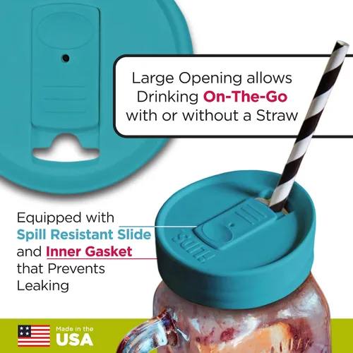 Miniatura 3 de Mason Jar - Tapa para bebida, boca regular, fabricada en Estados Unidos, color azul aguamarina, paquete de 2
